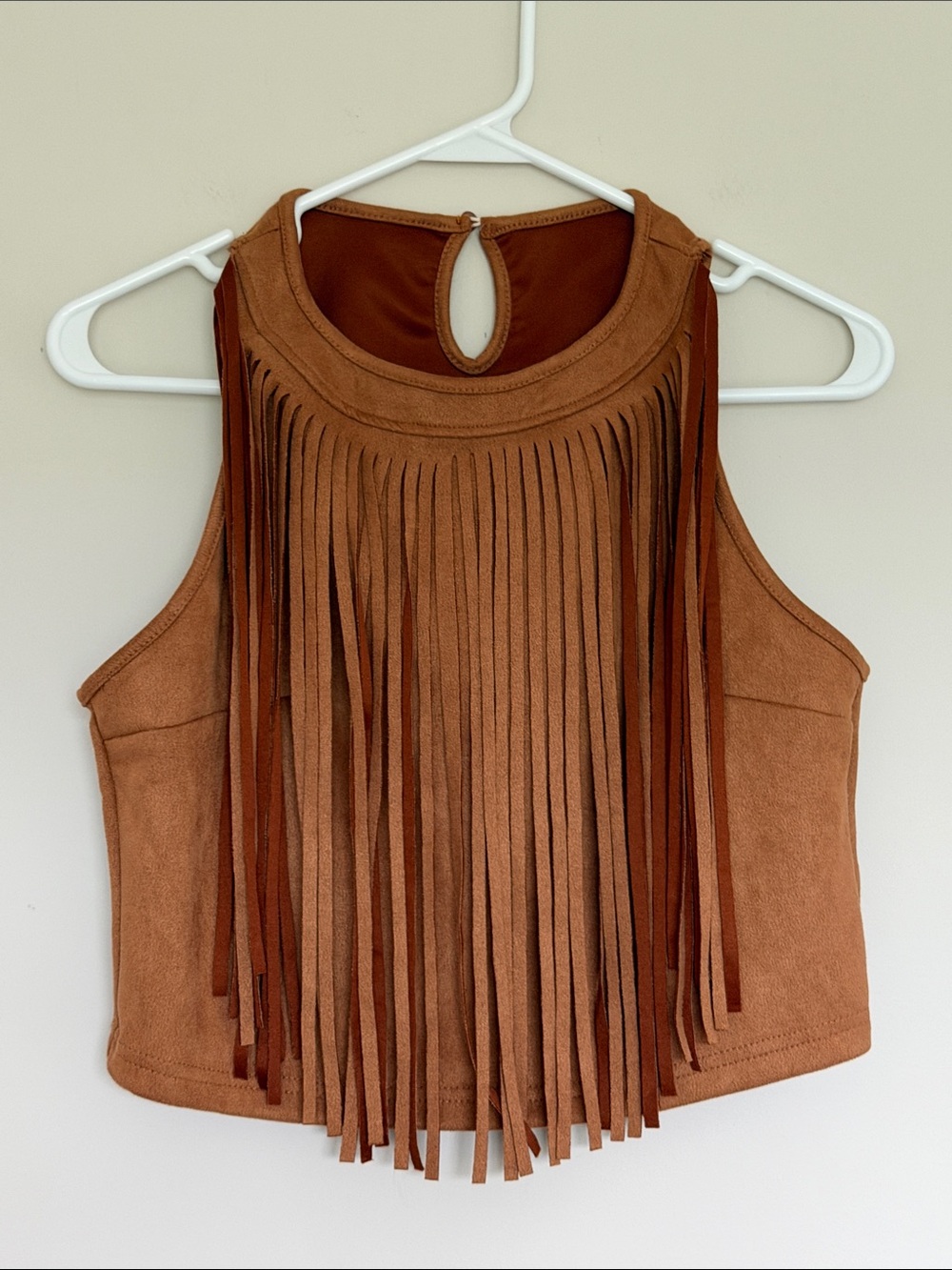 Brown Suede Look Fringe Sleeveless Crop Top